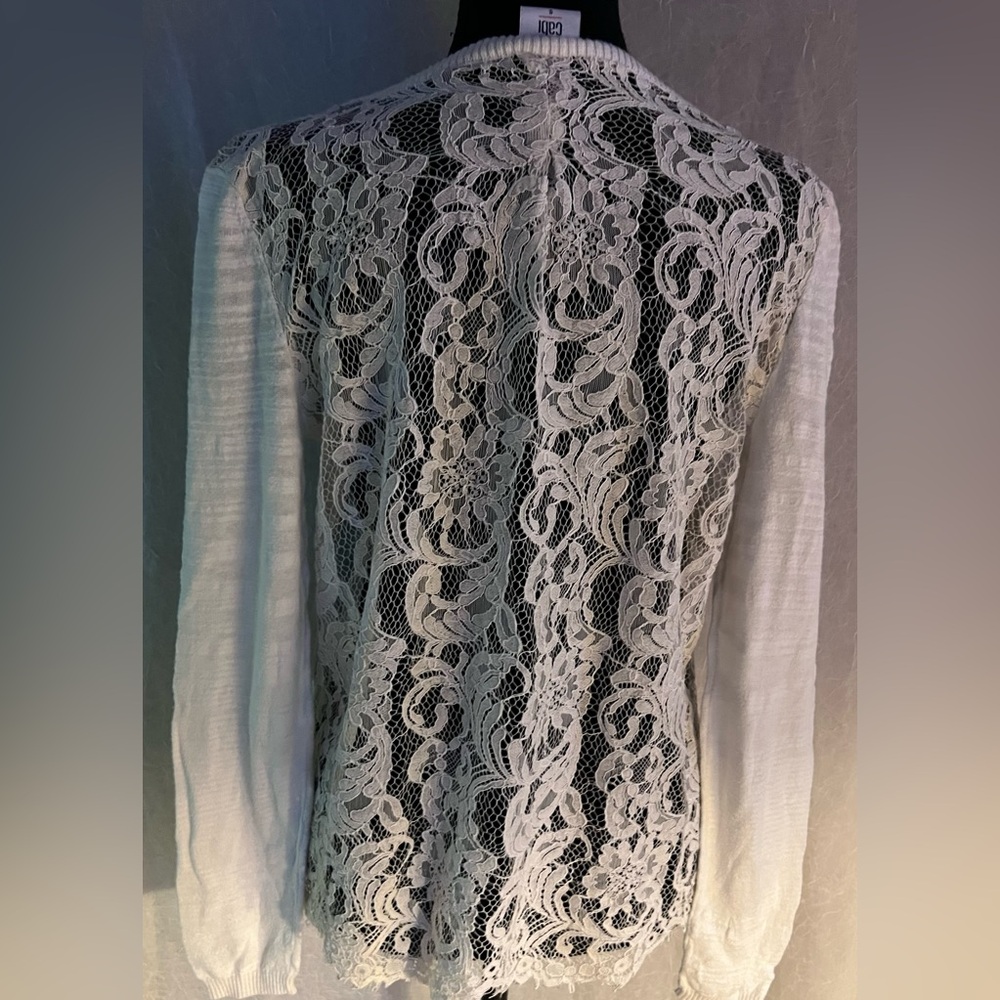 Cabi white lightweight sweater lace back